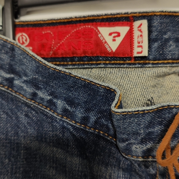 Vintage GUESS Lace-Up Jeans - Dark Wash - Size 27 - Wide Flare Leg - Picture 5 of 12